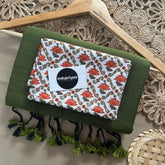 Mehndi Handloom Khadi Cotton Saree With White Colour Print Blouse